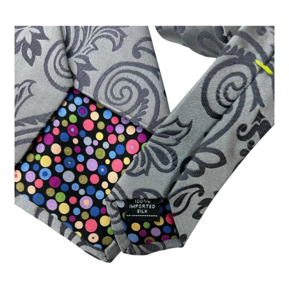 Vintage City of London 100% Silk‎ Men's Tie | Gray | Paisely Print
